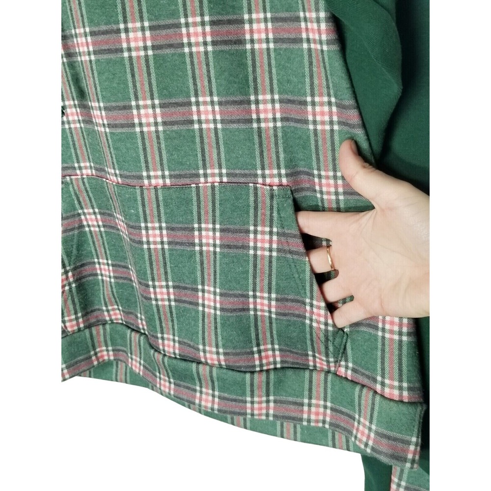 Michelle Mae Sweater green plaid Asymmetrical double hood size Medium - Picture 9 of 16